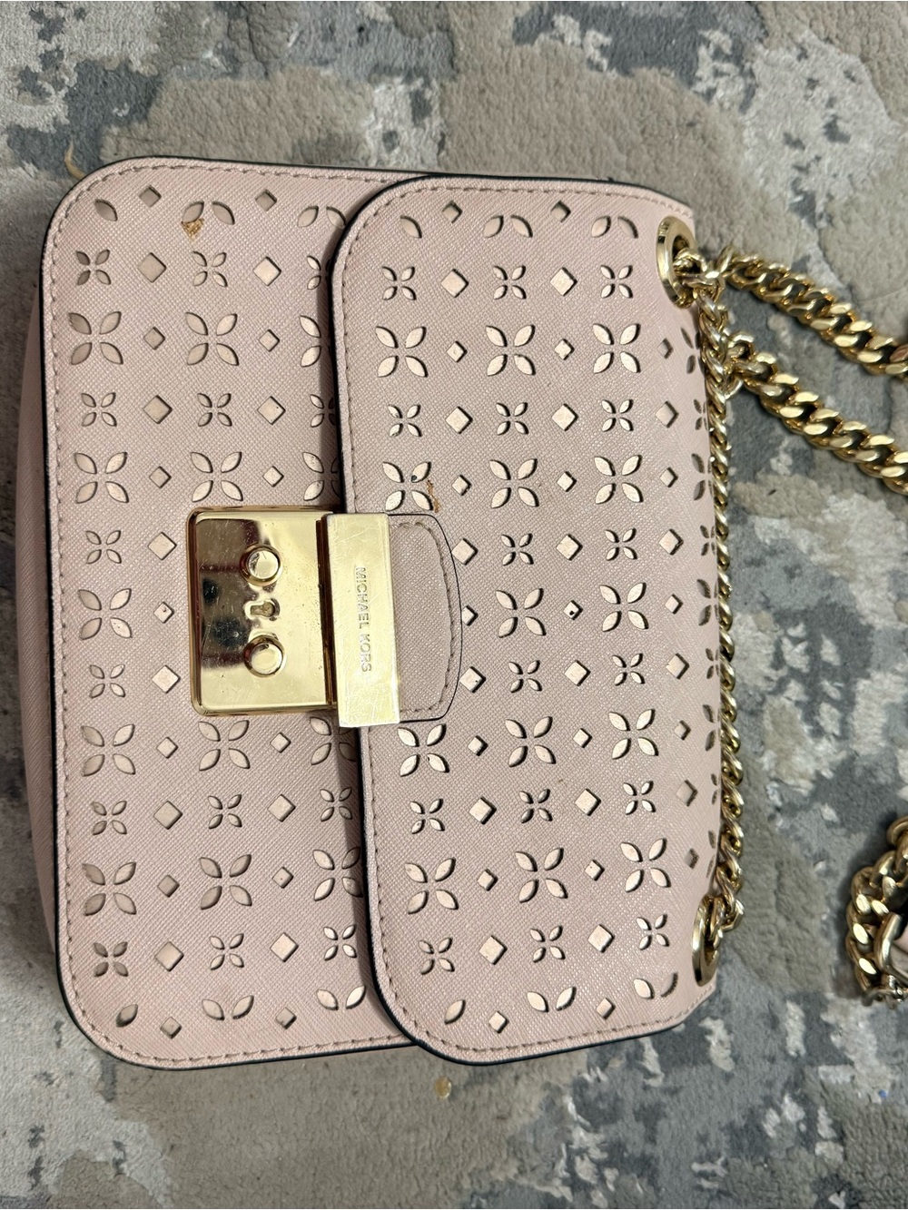 Michael Kors Pink Perforated Leather Chain Crossbody with Gold Hardware